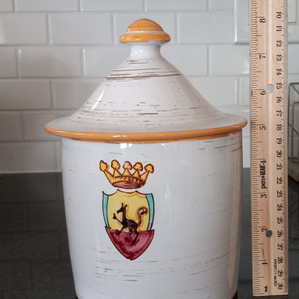 Made In Italy Ceramic Storage Container Limited Edition White Crested Cookie Jar - Picture 11 of 12